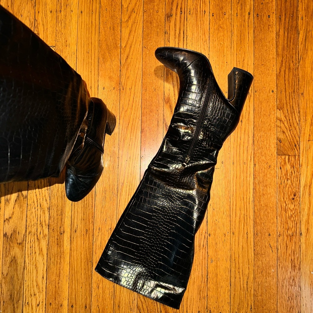 Urban Outfitters Black Croc Heeled Boots